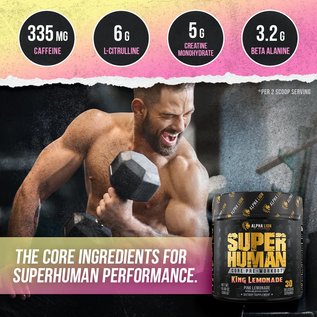 ALPHA LION Core Pre-Workout King Lemonade flavor is visually appealing and energizing.