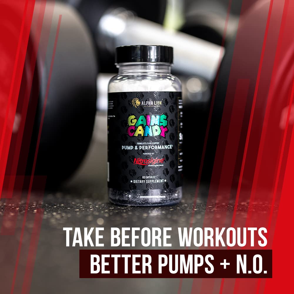 Gains Candy bottle on desk for easy daily supplement routine.