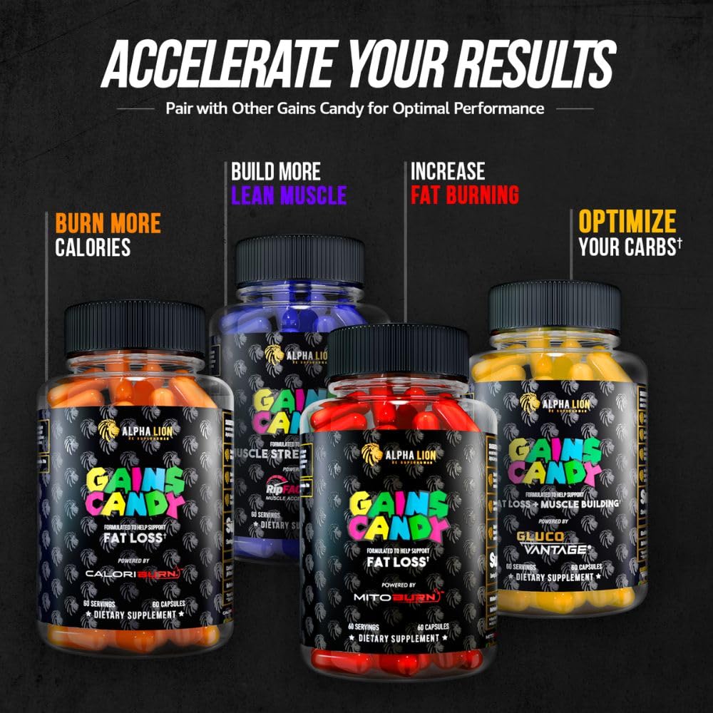 ALPHA LION Gains Candy S7 packshot showcasing 60 capsules for daily use