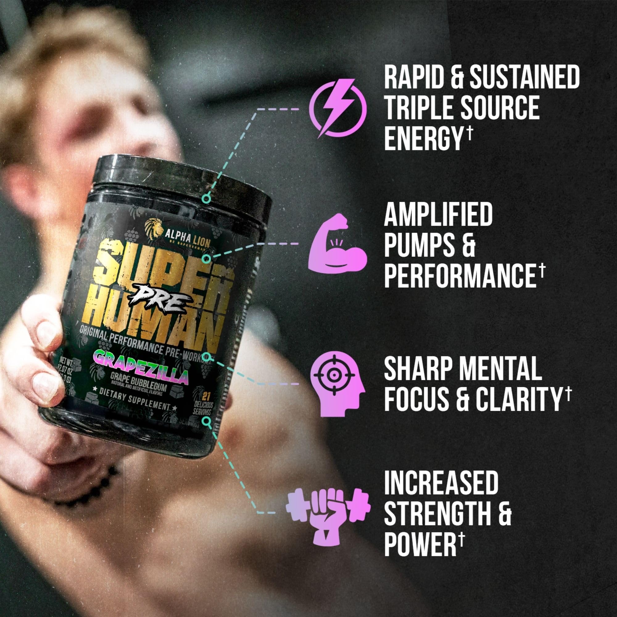 ALPHA LION ingredient panel image highlights beta-alanine taurine and citrulline.