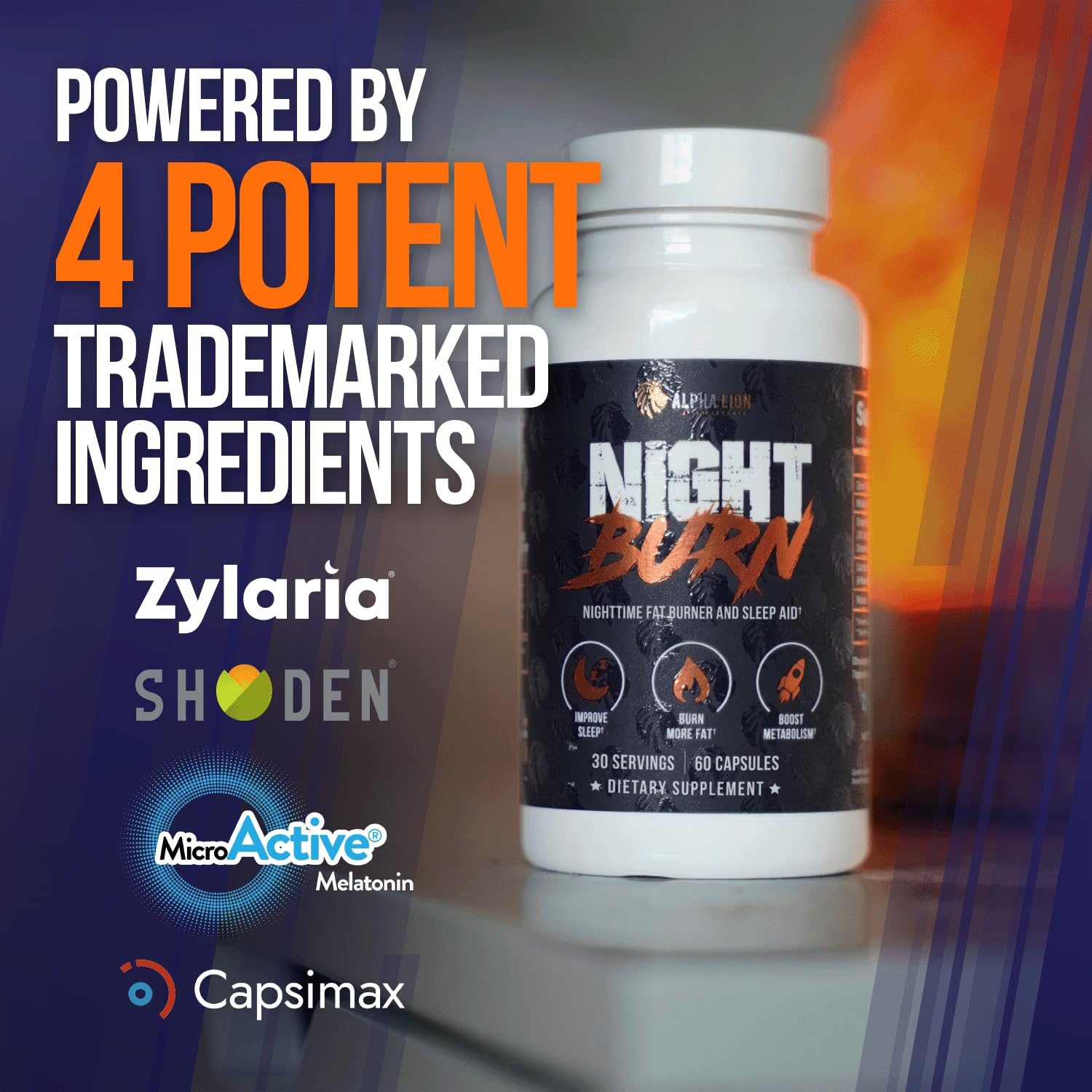 ALPHA LION Night Burn bottle pour—convenient serving for nightly routines.