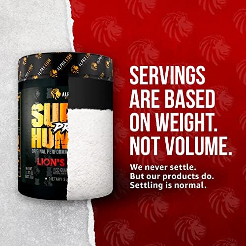 ALPHA LION pre workout bottle label highlights ingredients for performance-friendly energy