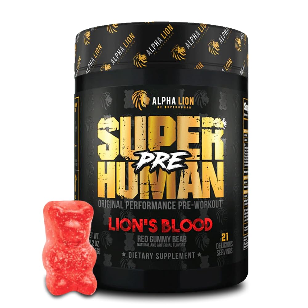 ALPHA LION pre workout Lion's Blood tub highlights flavor and packaging for fueling workouts