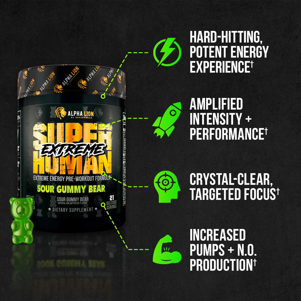 ALPHA LION Superhuman Extreme ingredients graphic signals safety and transparency.