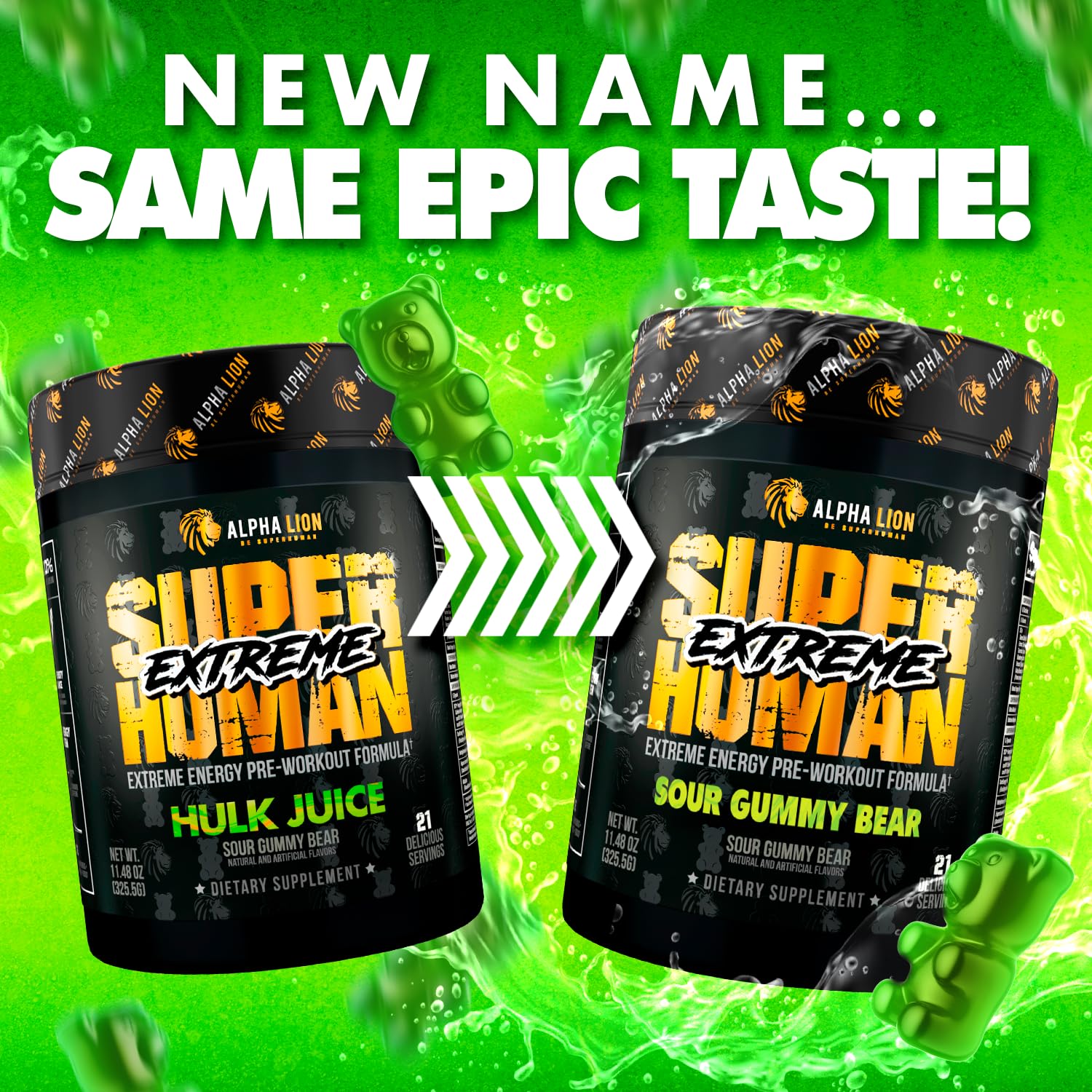 ALPHA LION Superhuman Extreme scoop atop powder showcases texture and mixability.