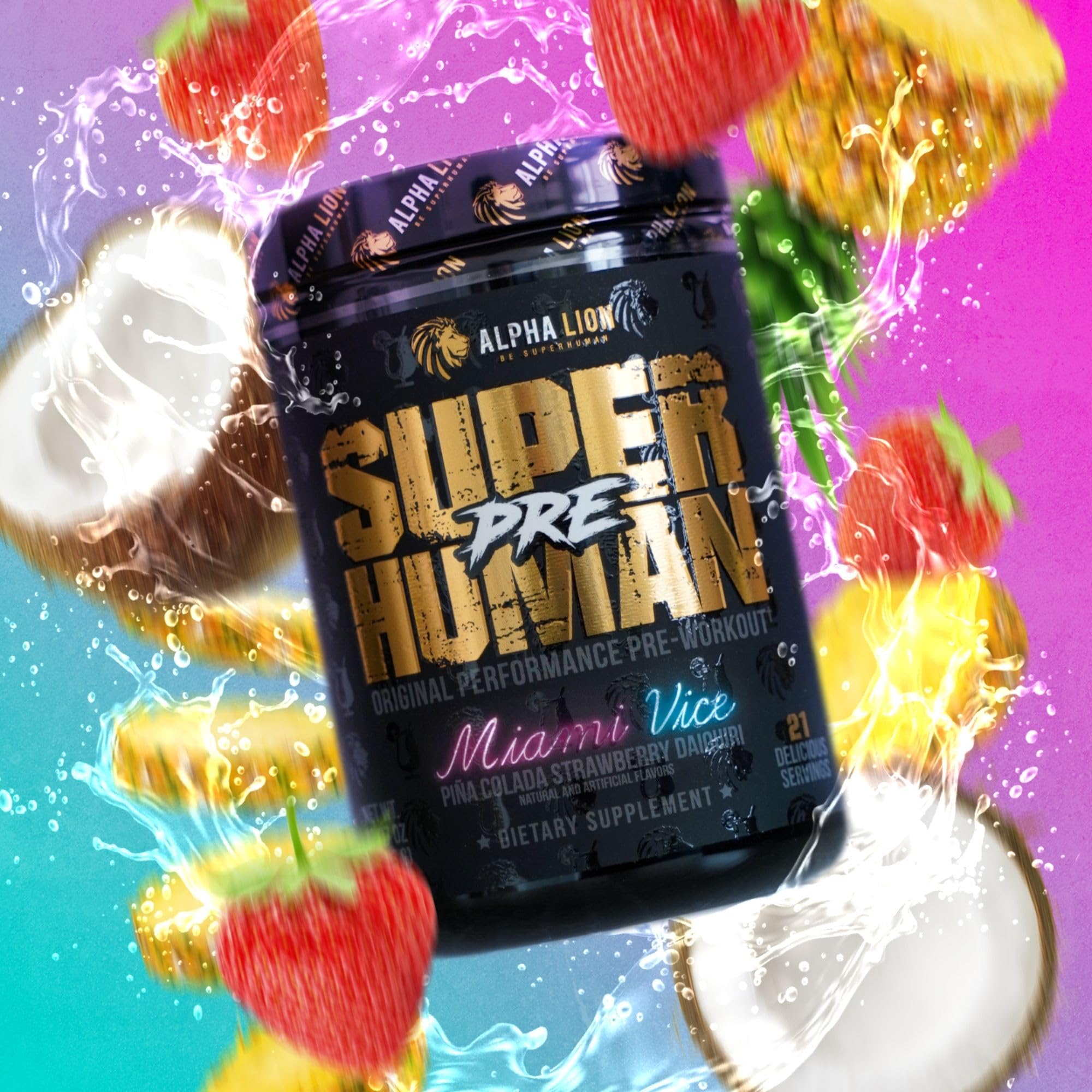 ALPHA LION Pre Workout being stirred into a glass for consumption.