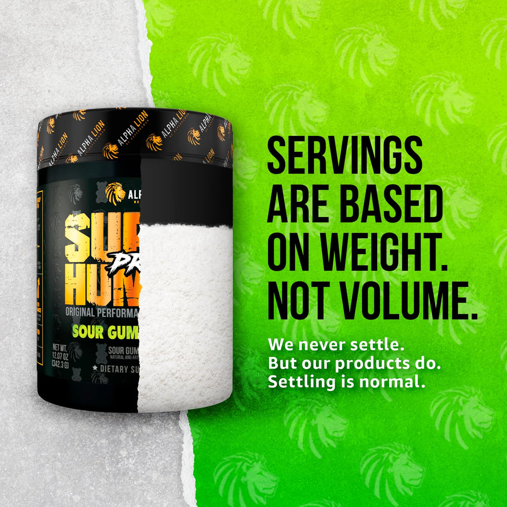 ALPHA LION Sour Gummy Bear mix in glass for focus during training