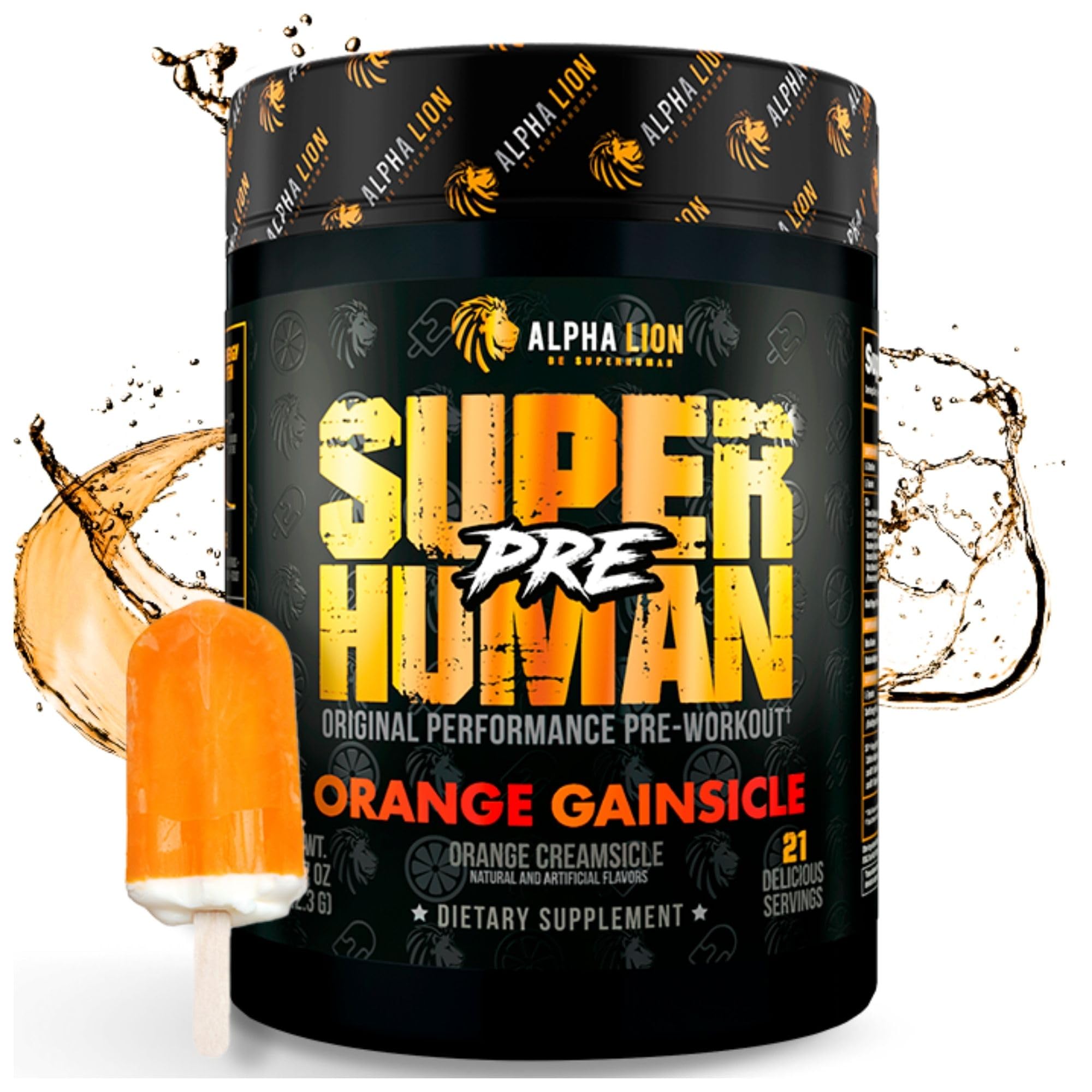 ALPHA LION Superhuman Pre Workout tub front for a high-energy training session.