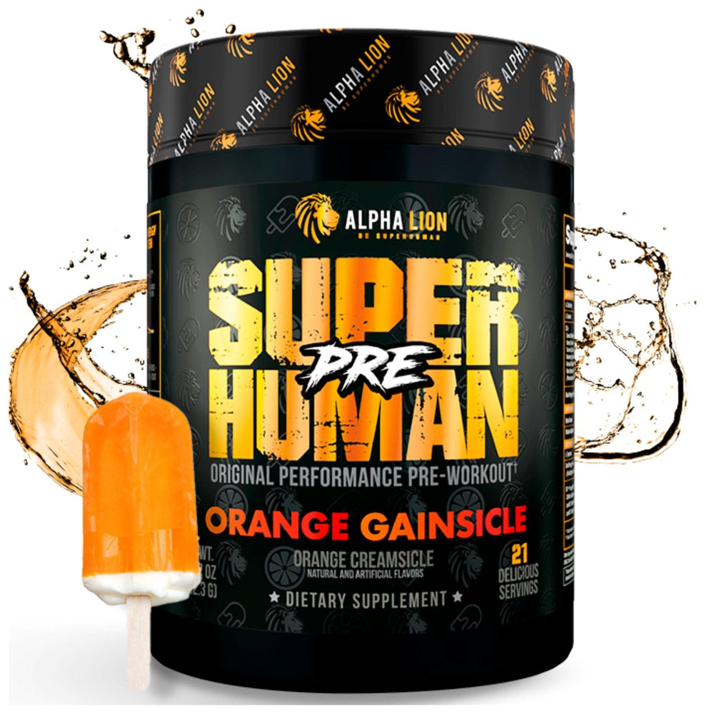 ALPHA LION Superhuman Pre Workout tub front for a high-energy training session.