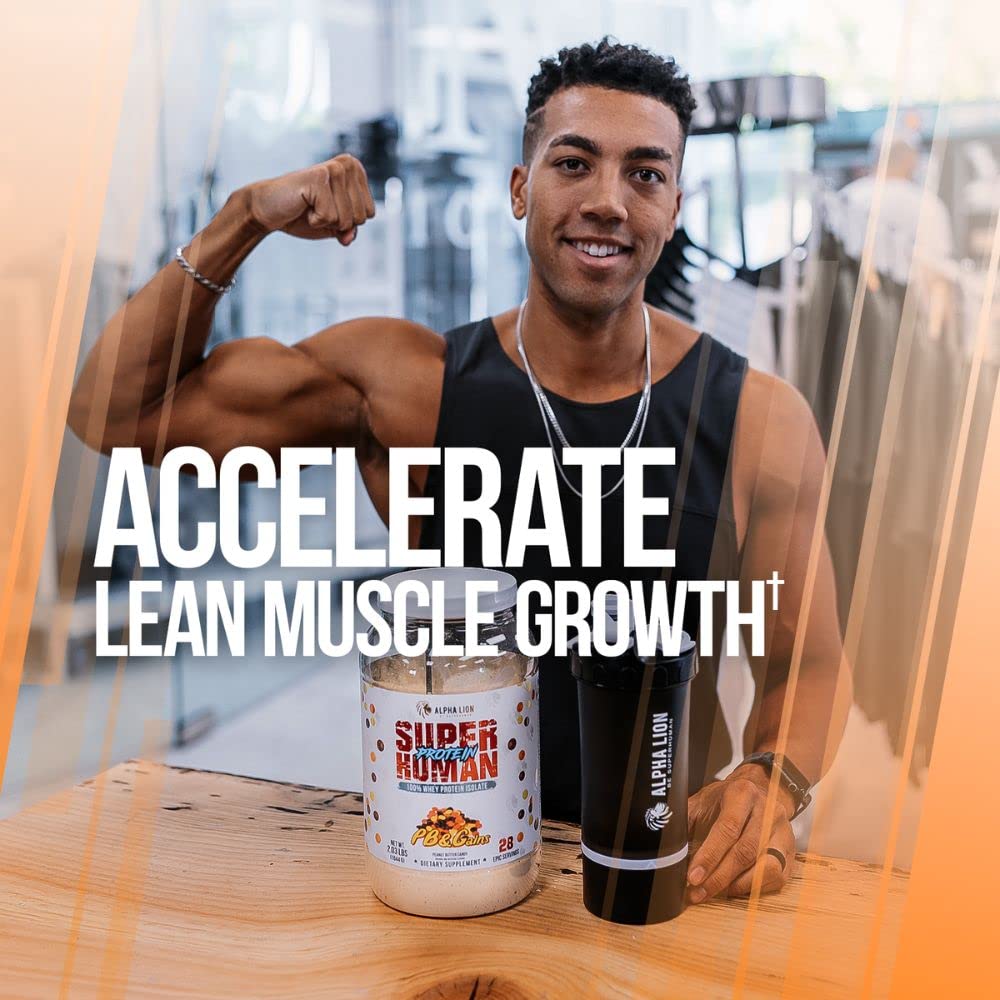 Creamy ALPHA LION Superhuman Whey shake in a glass
