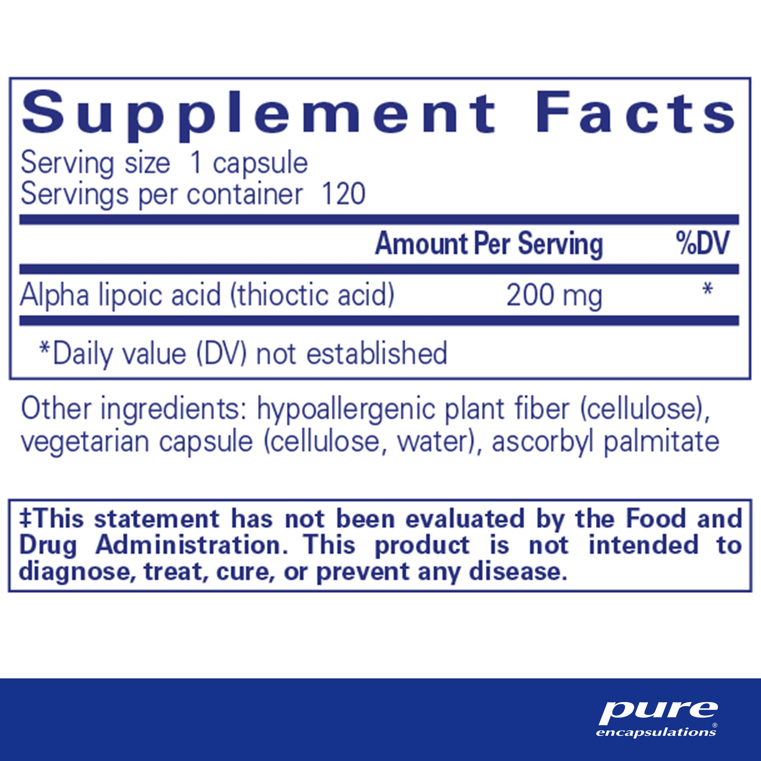 Pure Encapsulations Alpha Lipoic Acid capsules close-up for easy dosing