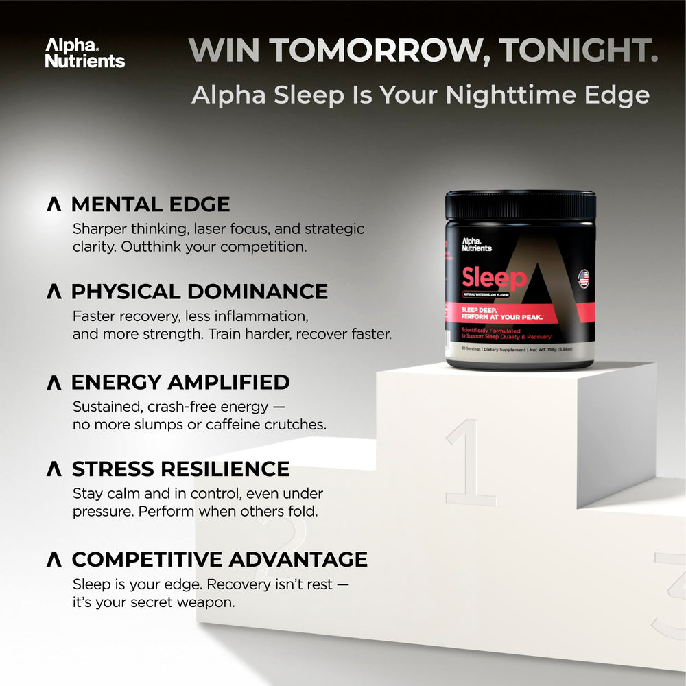 Bottled Alpha Nutrients Sleep Aid with clear dosage information on the label.
