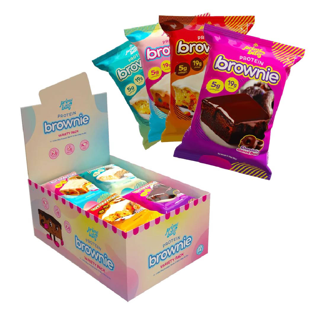 Alpha Prime Prime Bites Brownie packaging highlights premium protein snack.