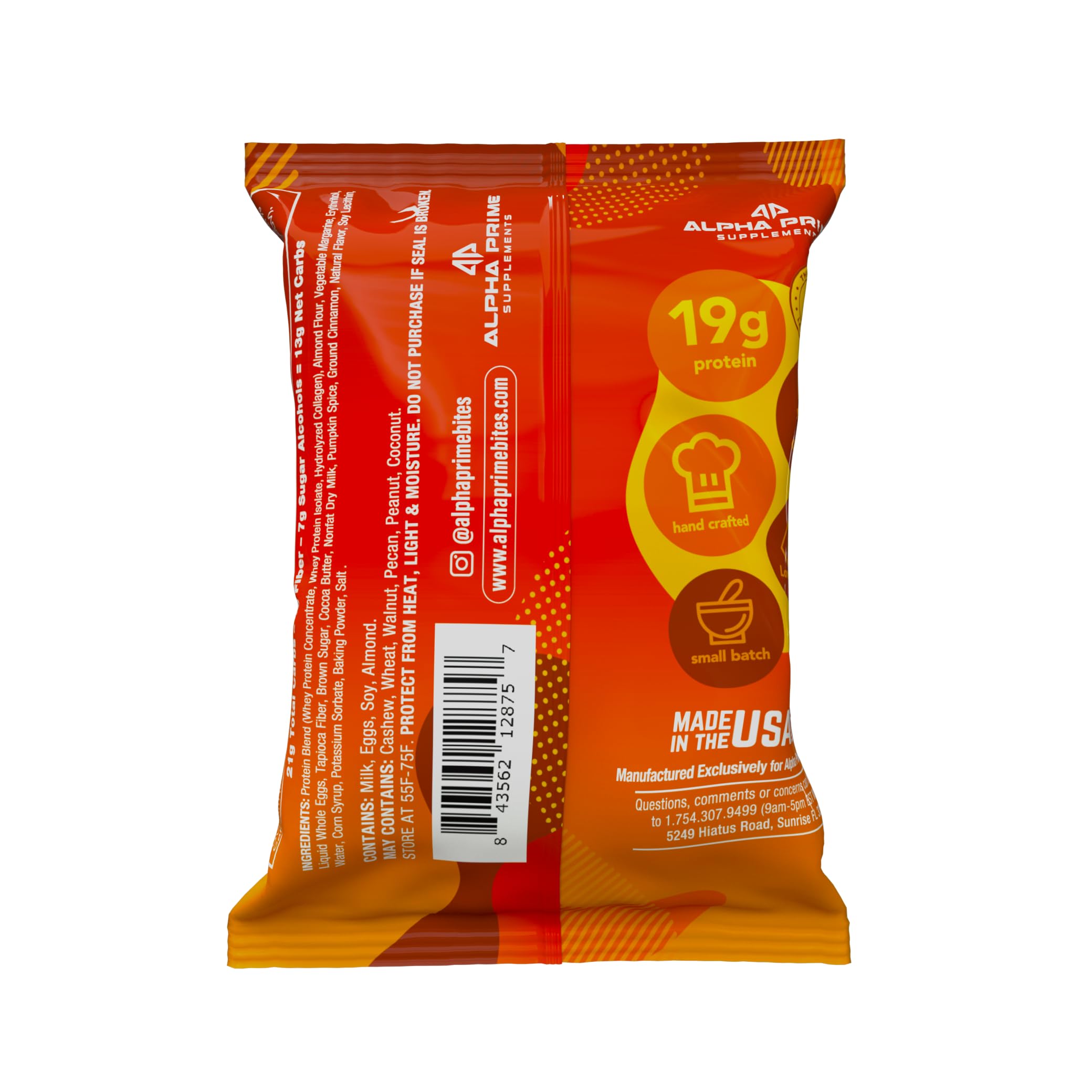 Box of Prime Bites Brownies by Alpha Prime Supplements, six-bar display for pantry or travel.