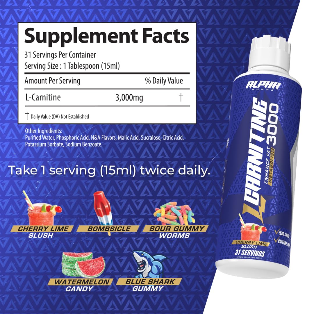 Front-label view of Alpha Supps L Carnitine Liquid 3000 for endurance support