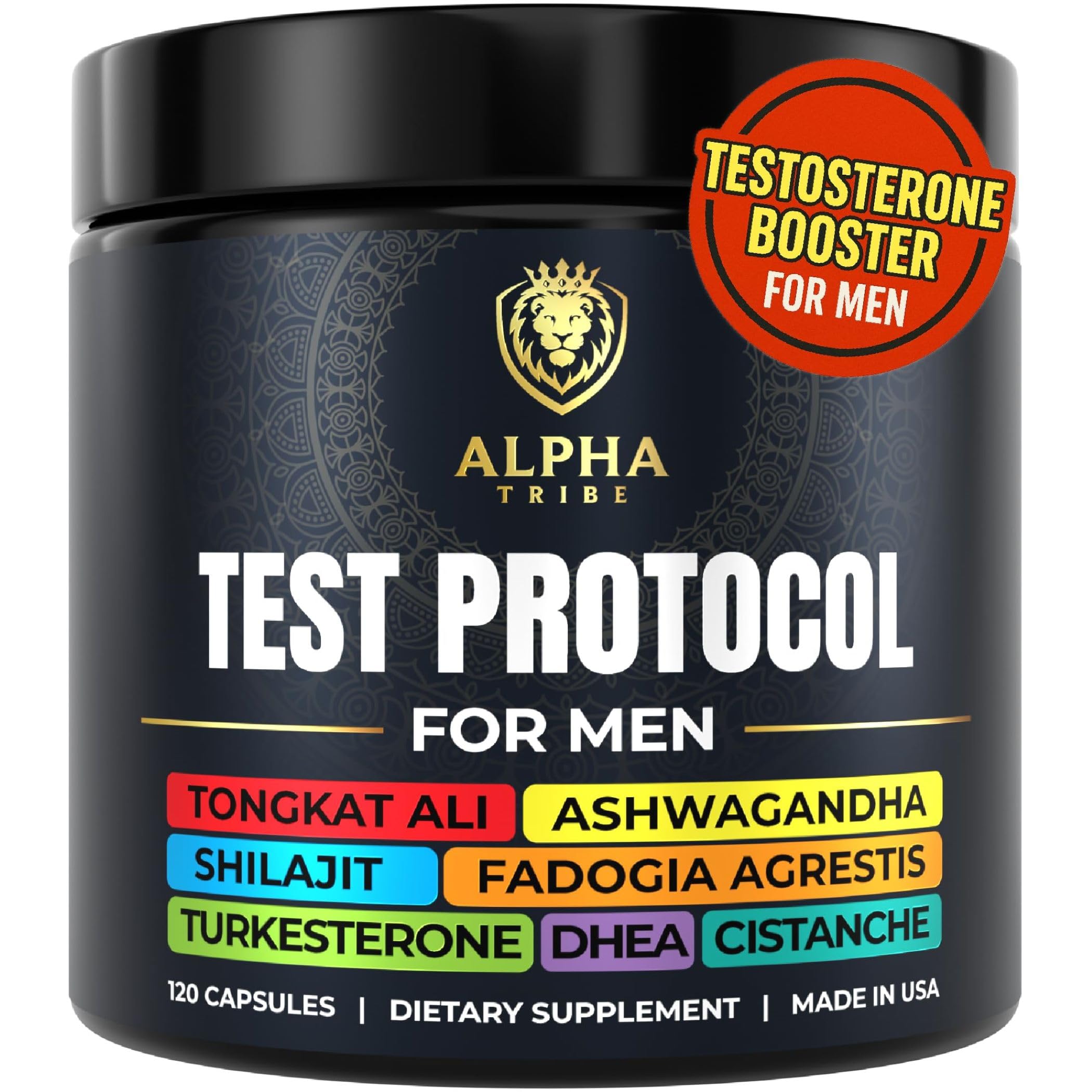 Alpha Tribe Test Protocol bottle front view supports daily masculine vitality.