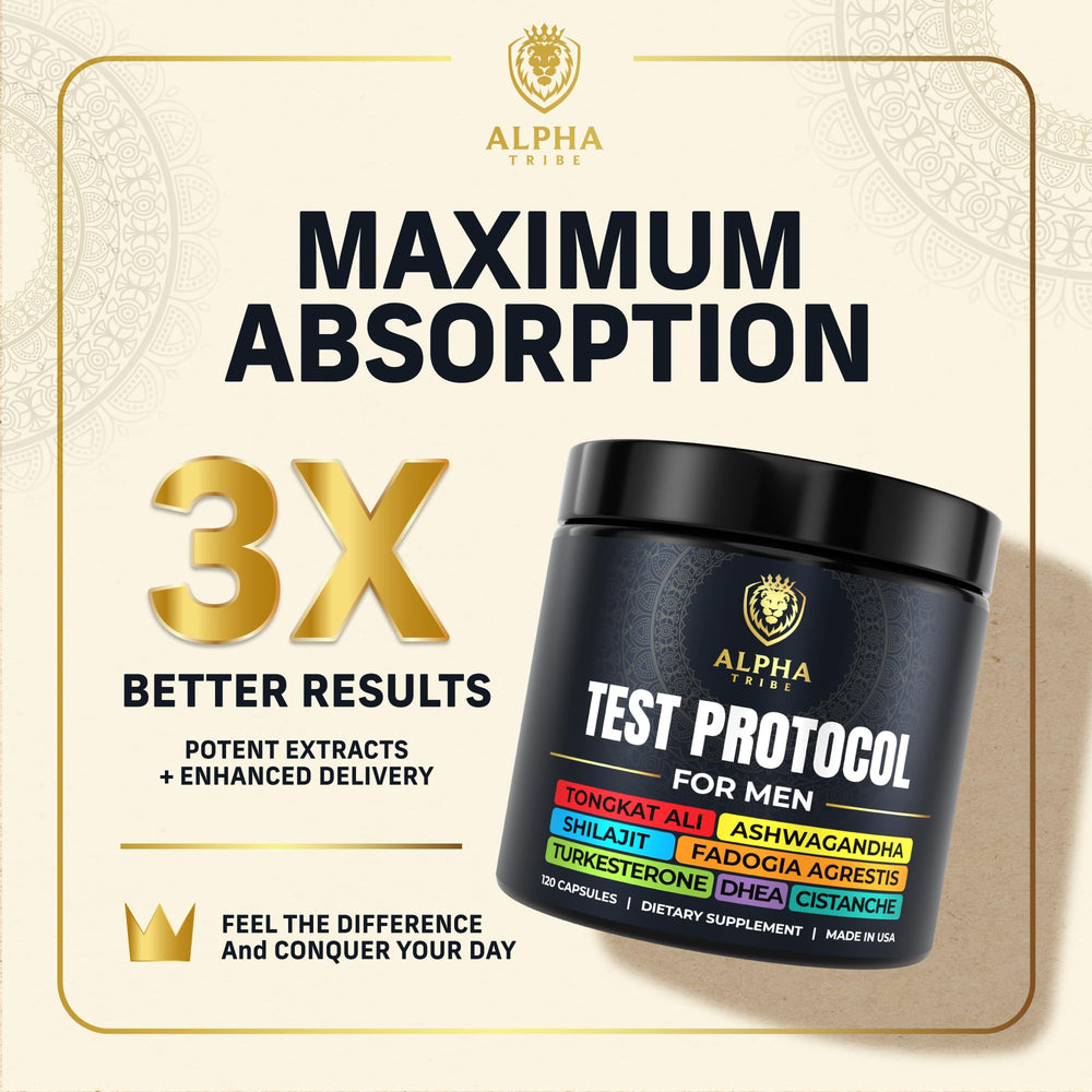 Alpha Tribe Test Protocol on gym setup suggests performance and stamina support.