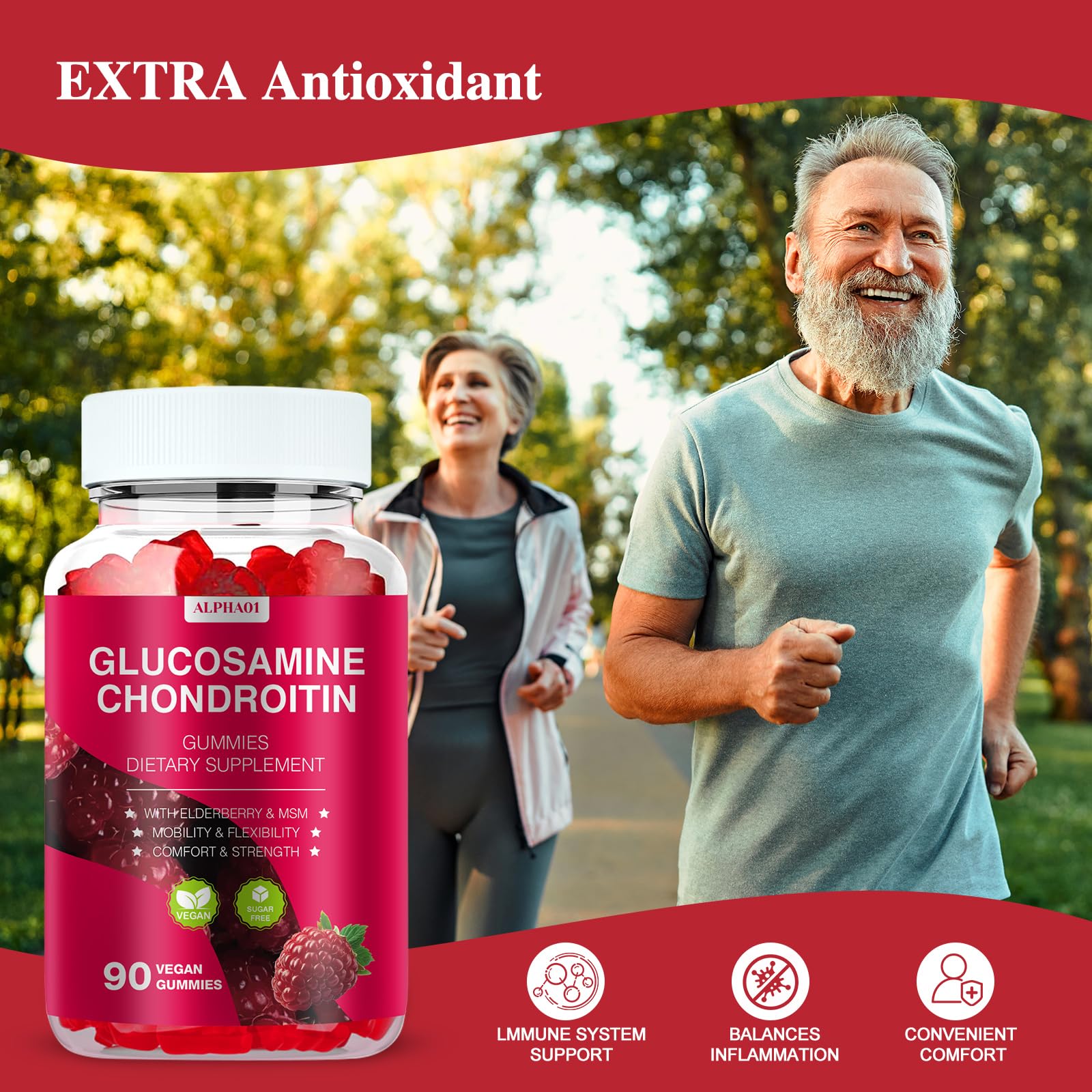 ALPHA01 raspberry texture showcases easy-to-chew gummies before workouts.