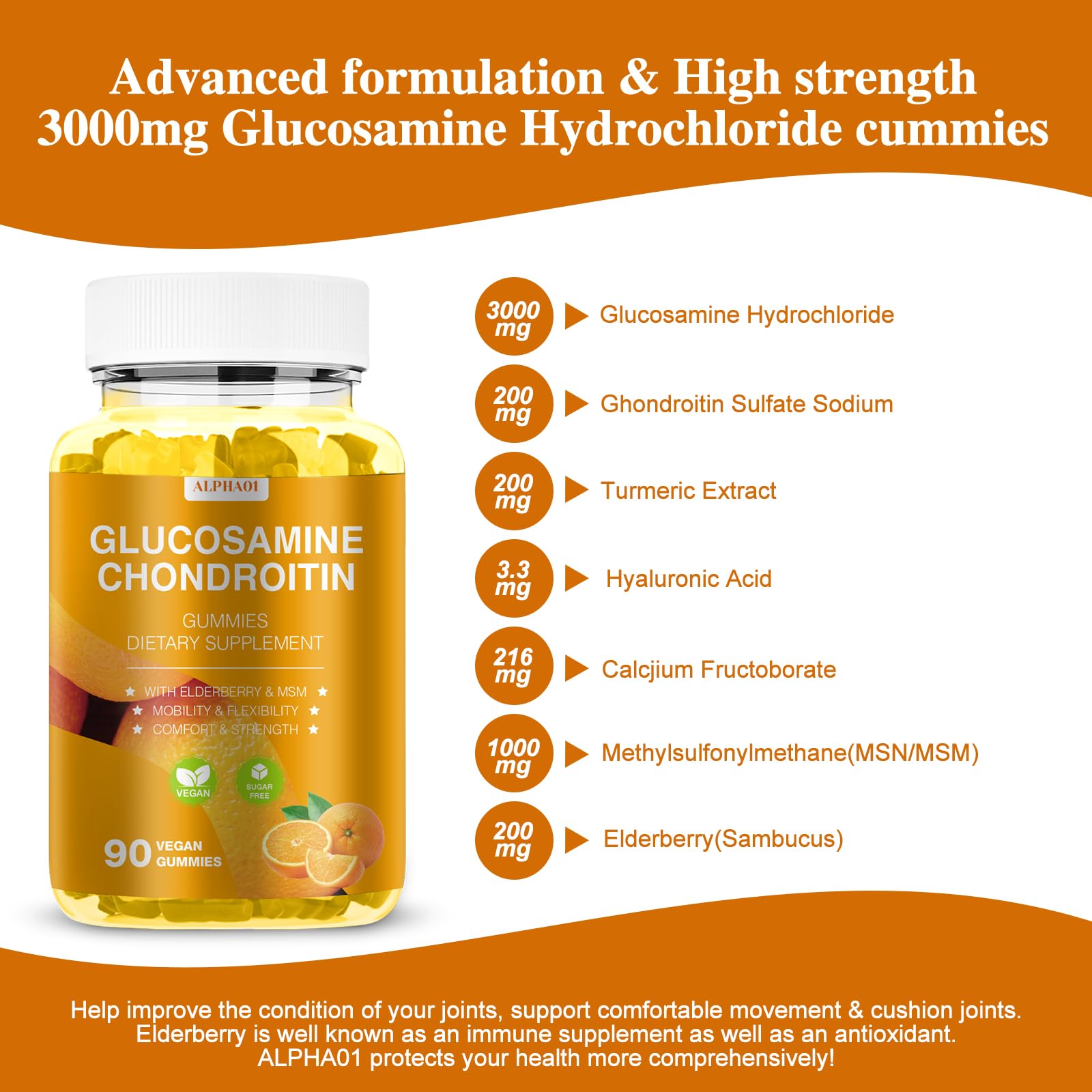 ALPHA01 bottle label featuring elderberry and antioxidant blend