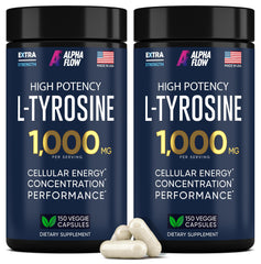 Alpha Flow L-Tyrosine 1000mg bottle front promotes focus and energy naturally.