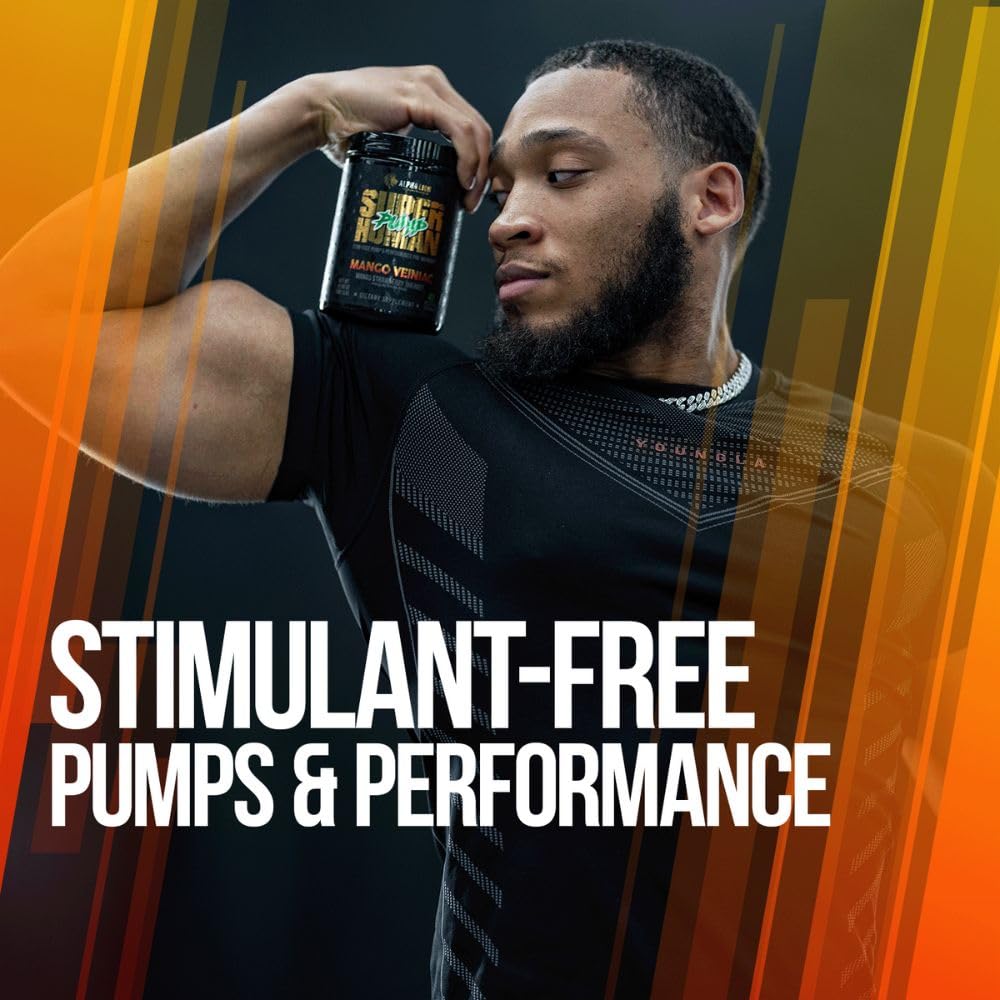 ALPHA LION Superhuman Pump in gym setting showing rapid vascularity after first set.