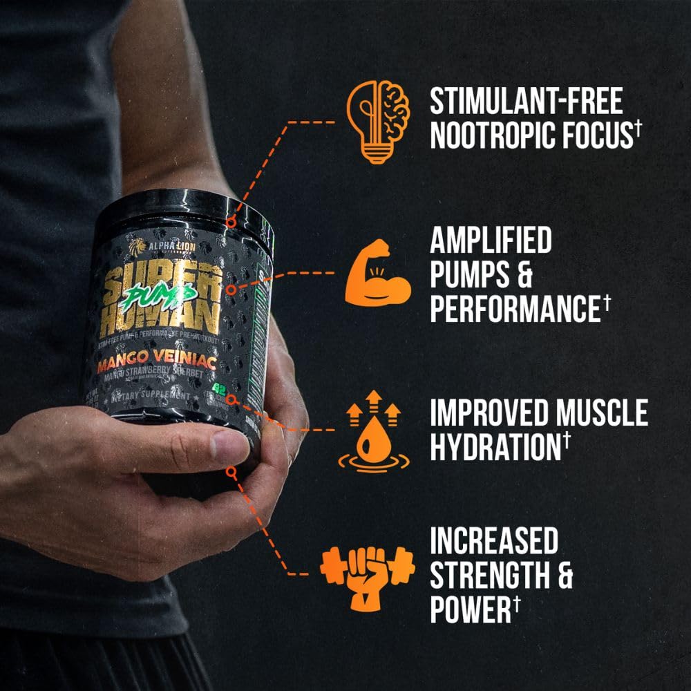 ALPHA LION Superhuman Pump label close-up highlighting lion’s mane for nootropic focus.