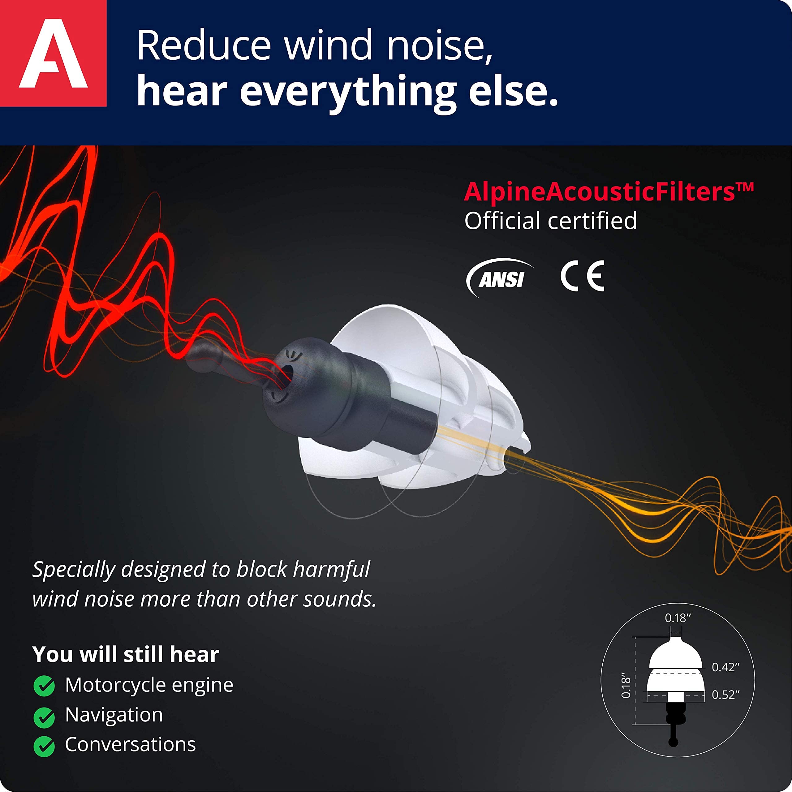 Alpine MotoSafe AlpineAcousticFilter close-up demonstrates preserved engine and GPS audio