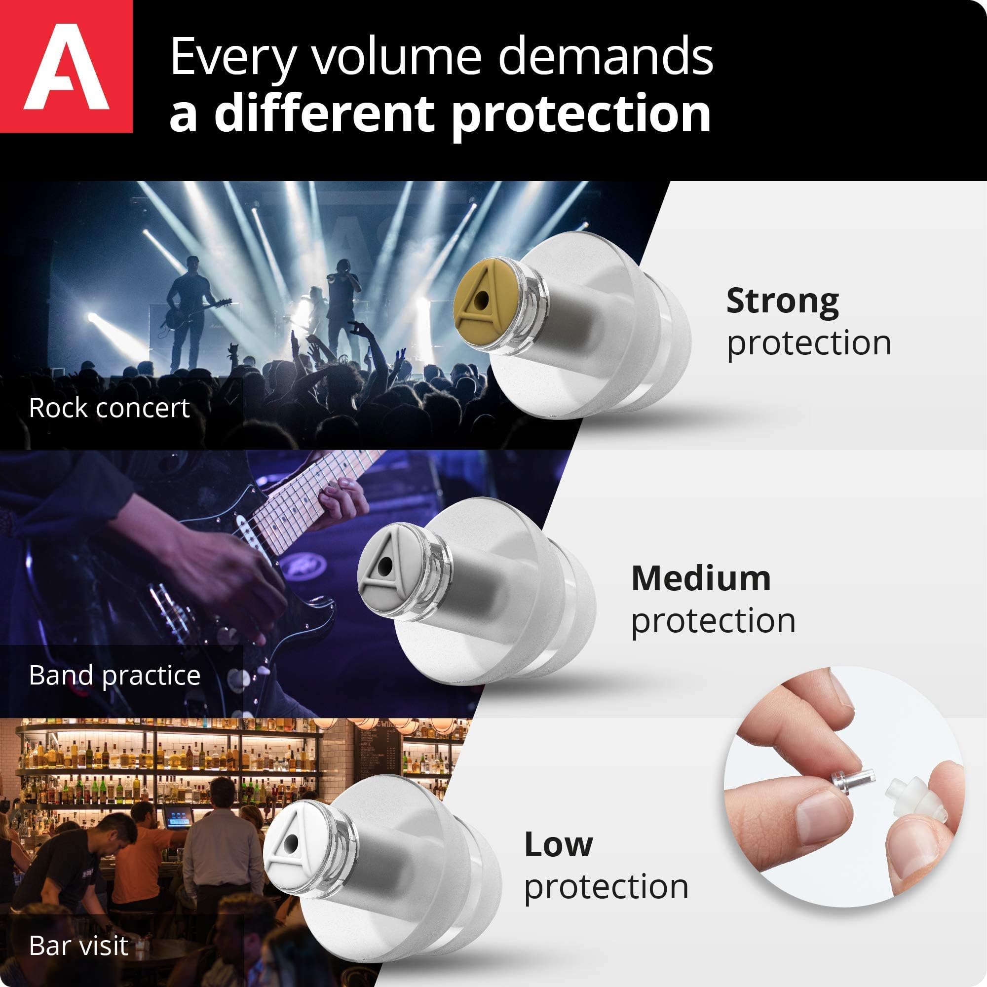 Alpine MusicSafe Pro 22dB filters for louder stages or bass-heavy performances.