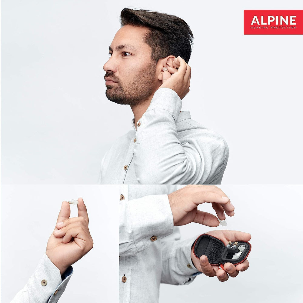 Alpine MusicSafe Pro three-filter system highlighted with box and protective case.