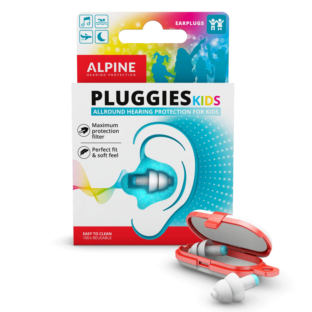 Alpine Pluggies Kids ear plugs in hand for portable ear protection.
