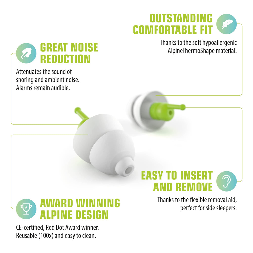 Alpine SleepSoft earplug with AlpineAcousticFilter reduces noise while preserving alarms