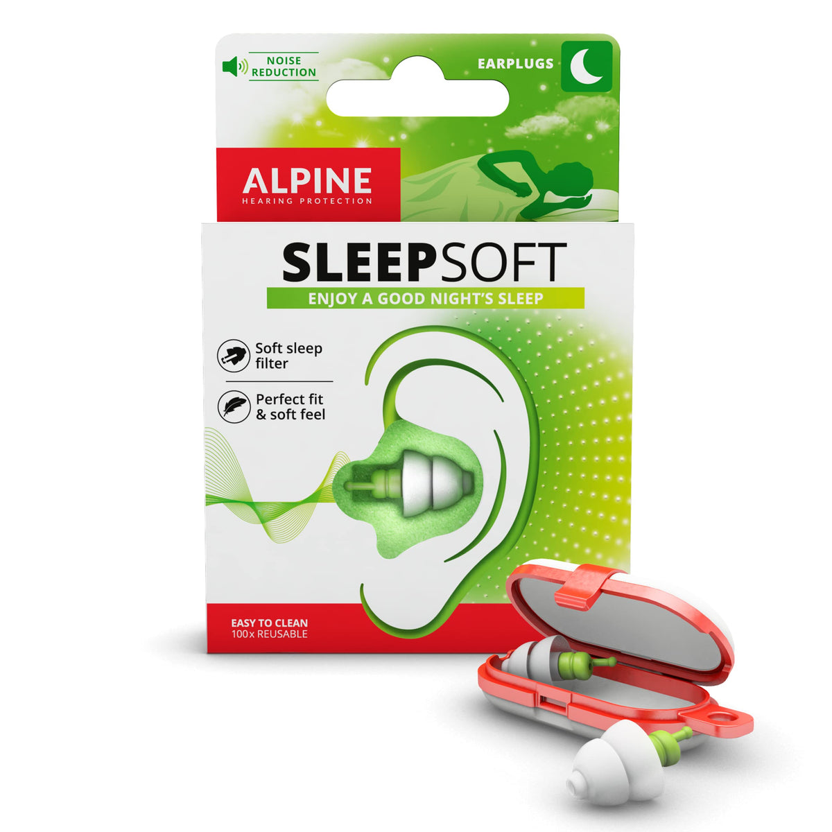 Alpine SleepSoft earplug for side sleepers with a soft filter for night comfort