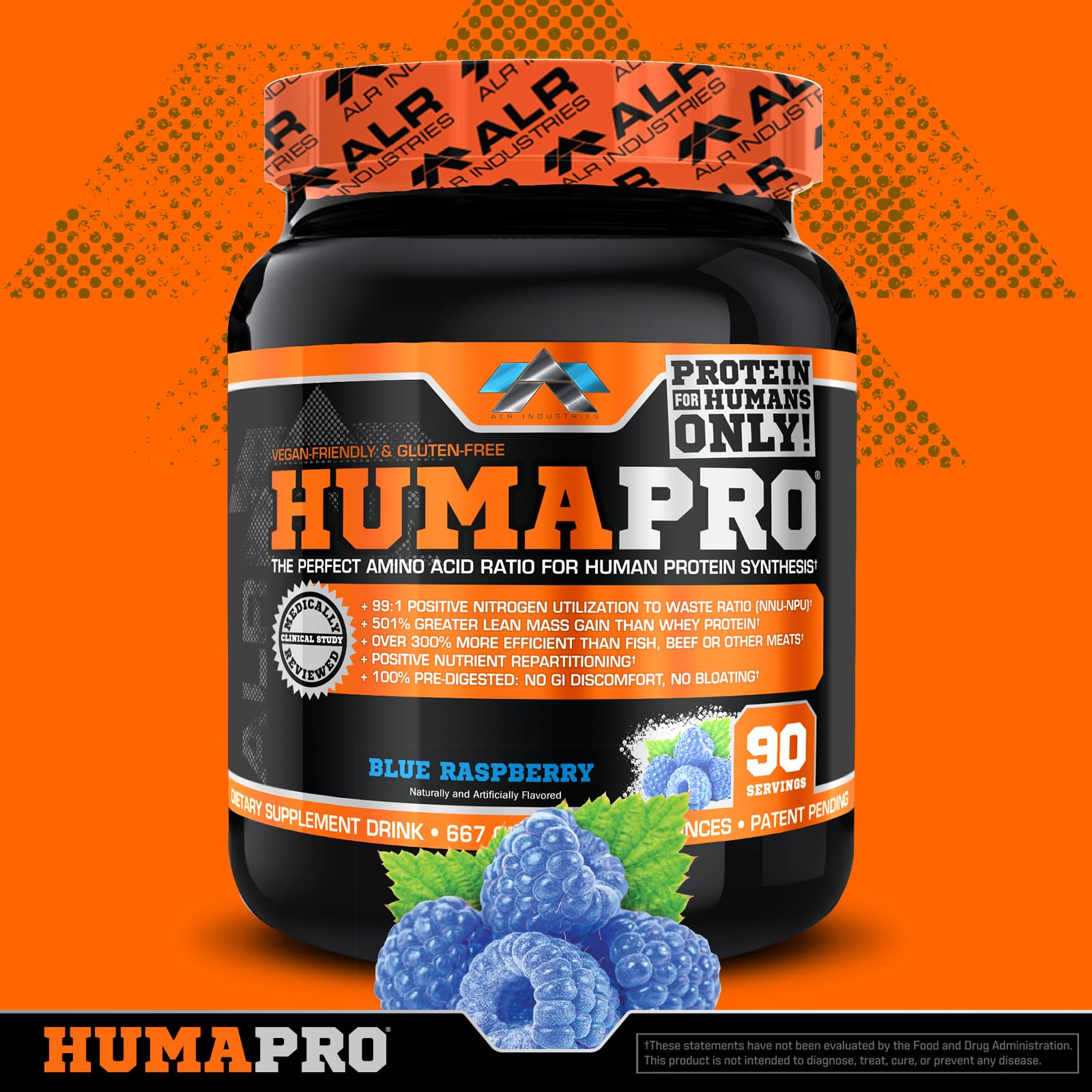 ALR Humapro label close-up highlighting vegan gluten-free formula