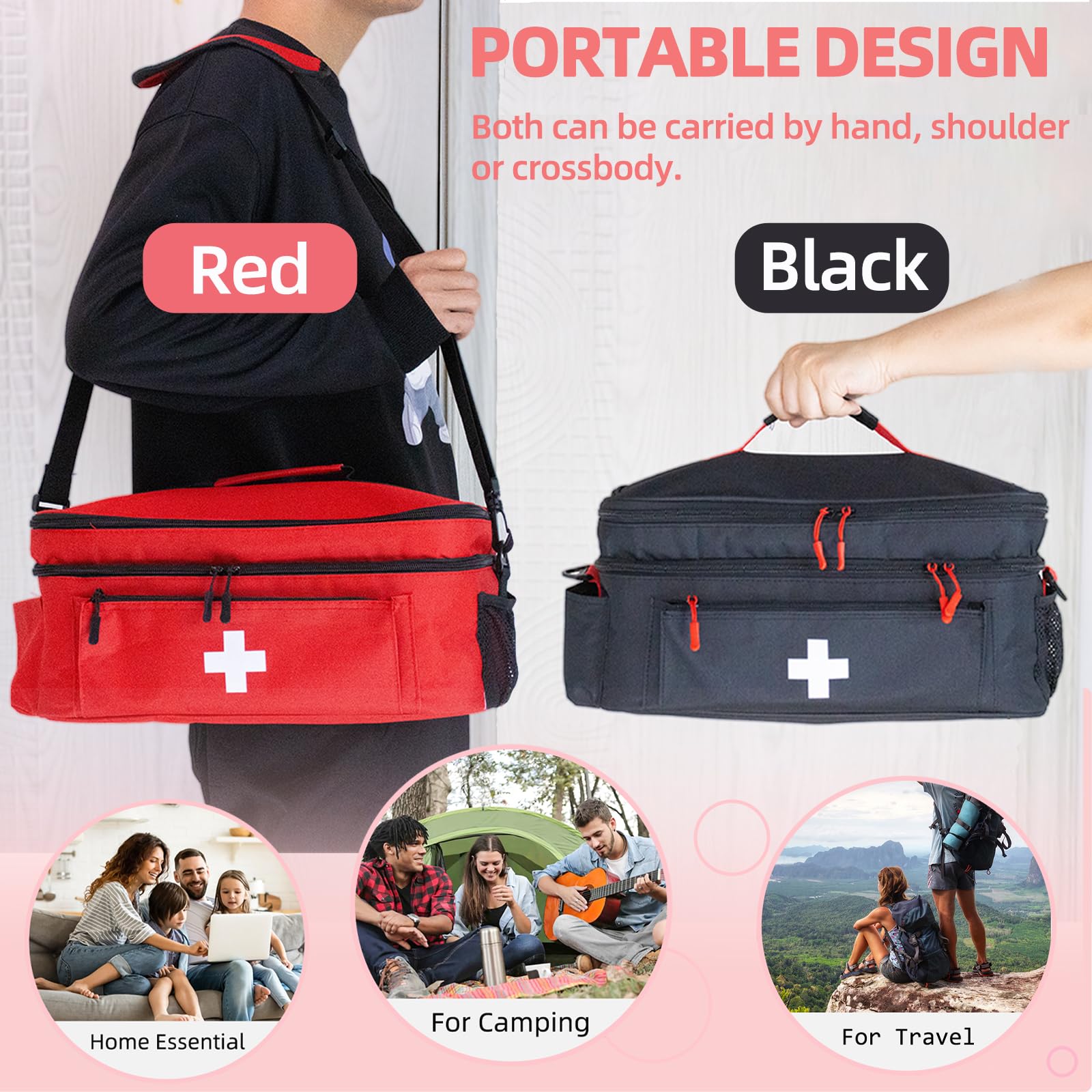 ALSLEA first aid bag bright red exterior for easy location.