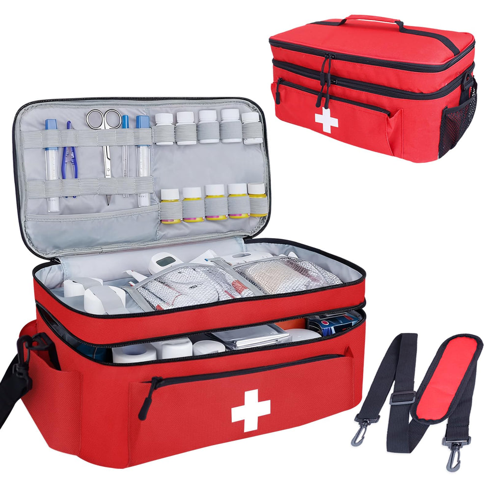 ALSLEA first aid bag double-layer design with quick-access pockets.