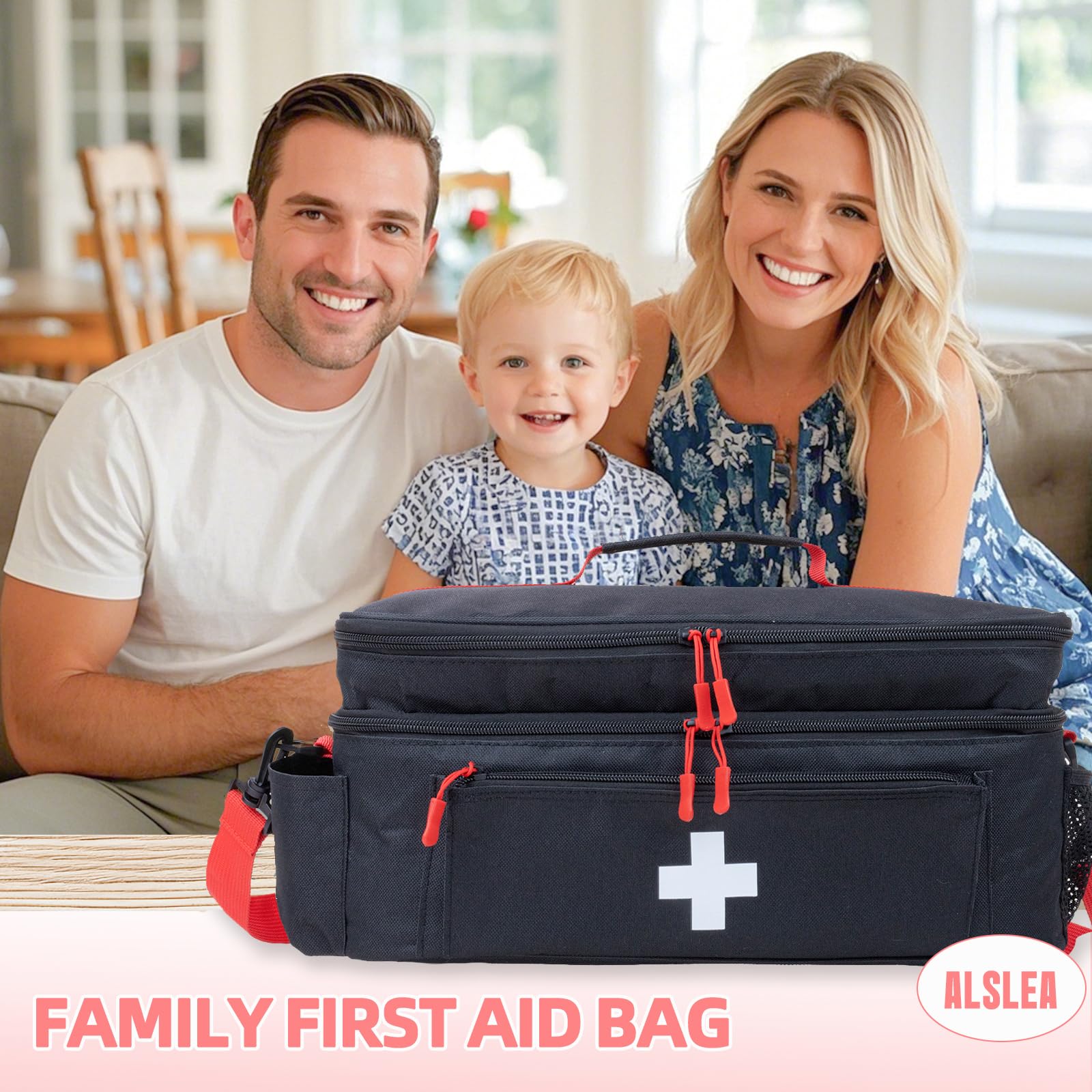 ALSLEA first aid bag bright exterior cross improves visibility during emergencies.