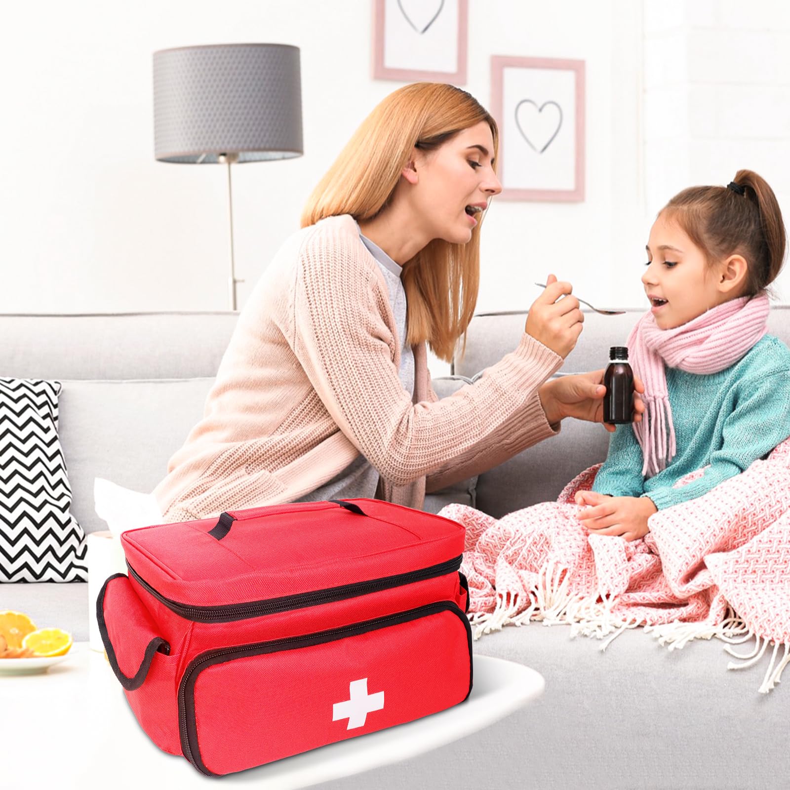 ALSLEA first aid bag red measures 12x9x7 inches for versatile storage