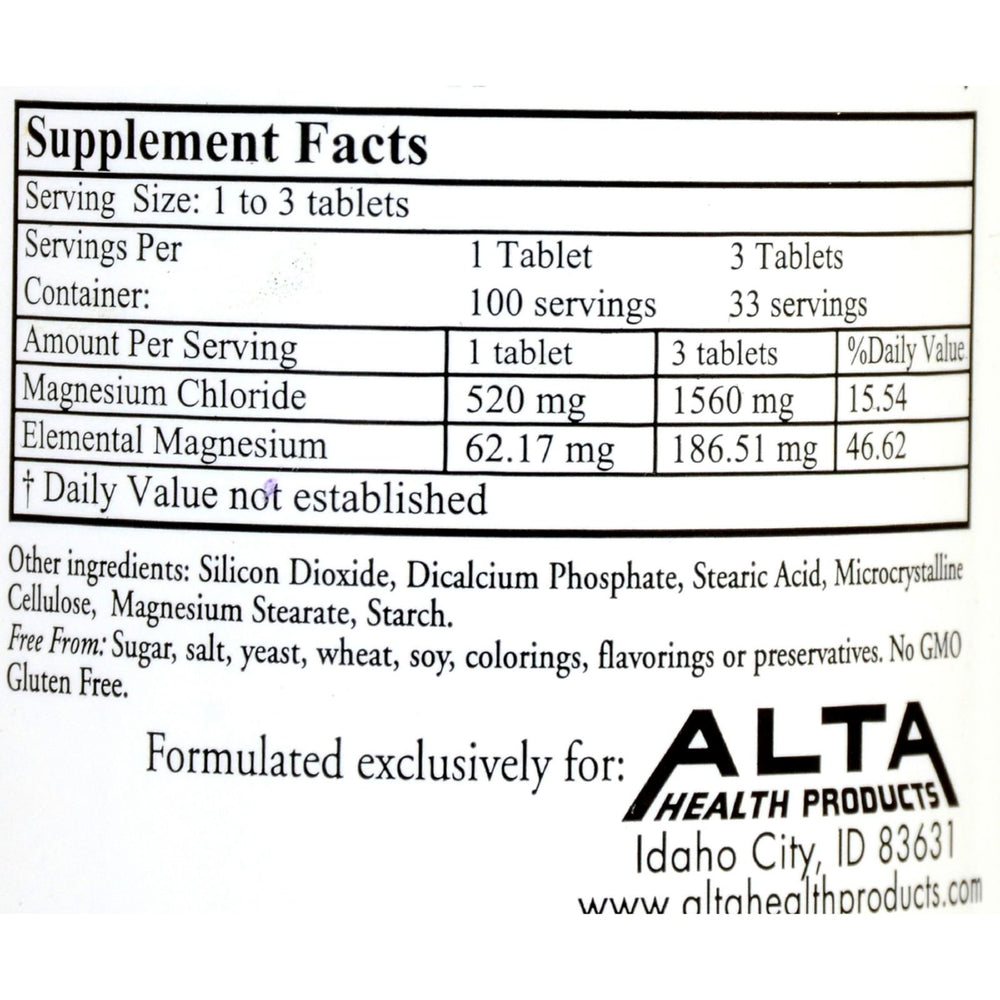 Alta Health magnesium chloride tablets close-up for easy daily supplementation