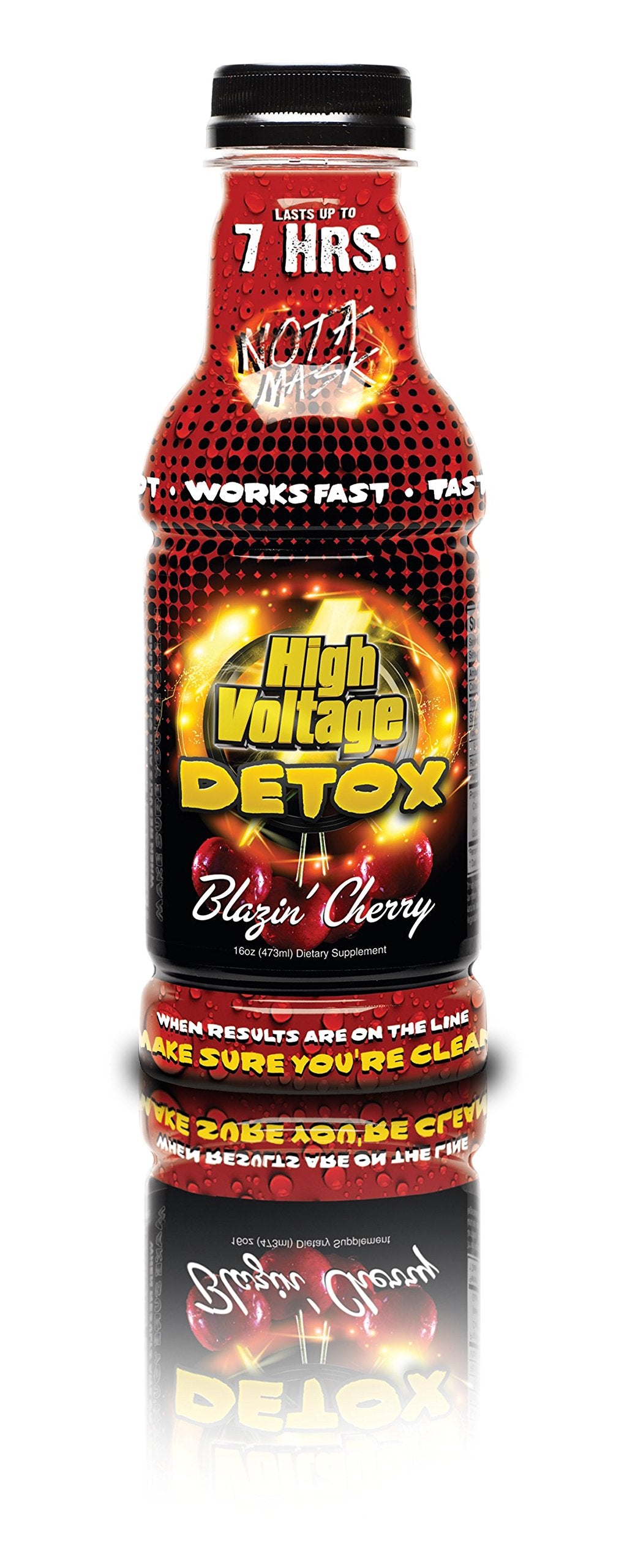 Primer plano de la etiqueta de High Voltage Detox Cereza para ver sabor y uso