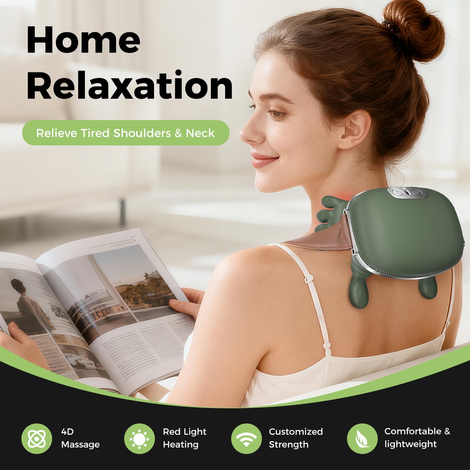 Altoance 4D massager demonstrates shoulder wrap for upper-body comfort.