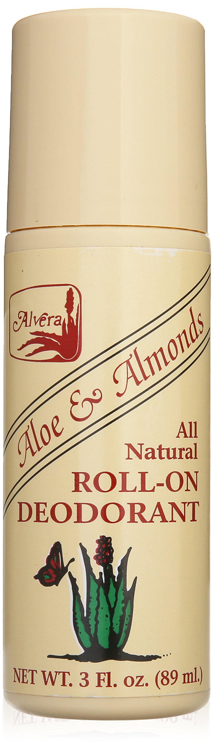 Alvera all-natural roll-on deodorant bottle with aloe and almonds for daily freshness