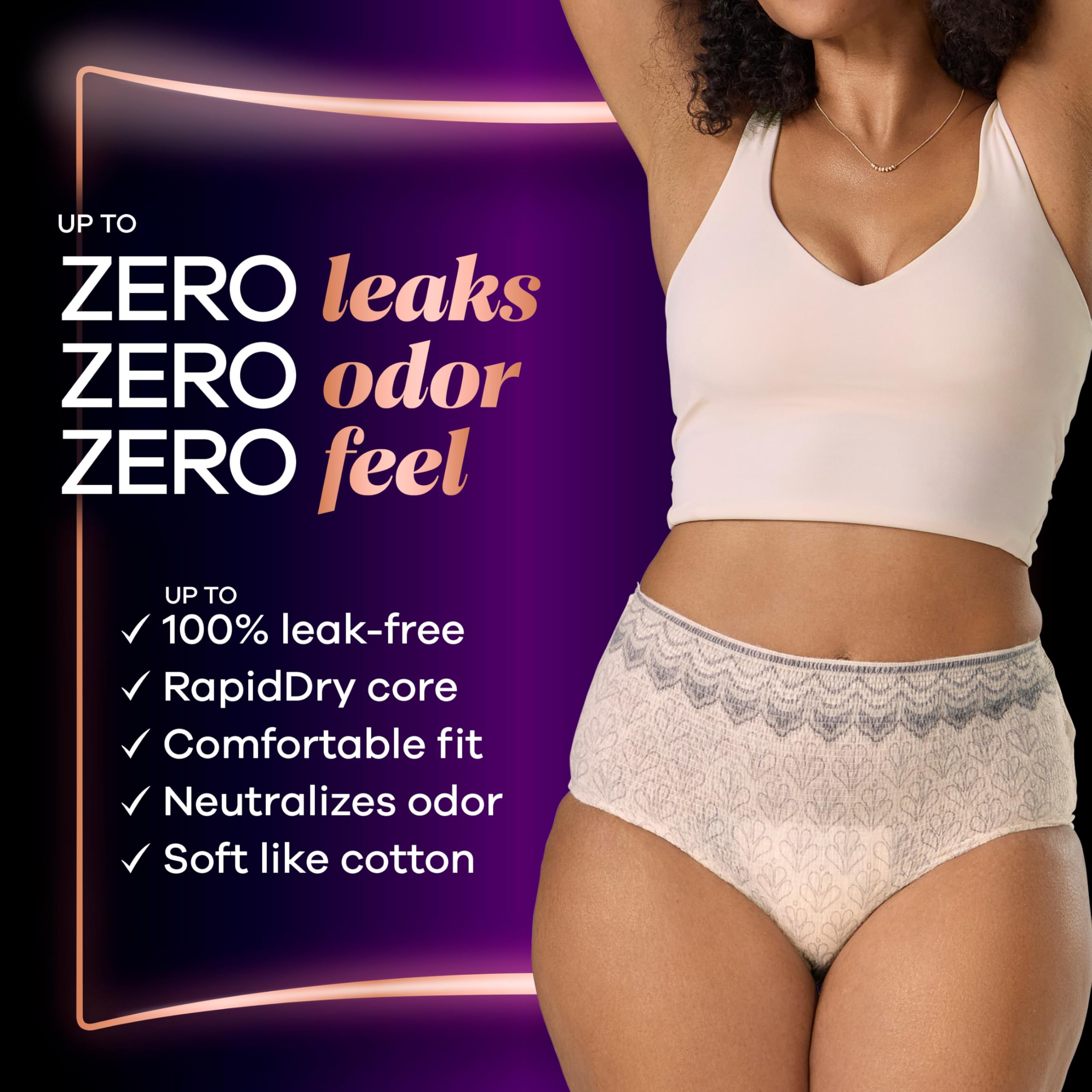Always Discreet Boutique Rosy silk-like fabric close-up for soft, lasting comfort.