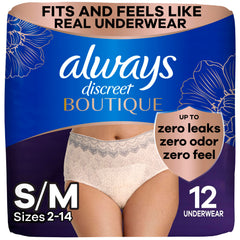 Always Discreet Boutique Rosy underwear with silky-soft fabric for comfortable daily wear.
