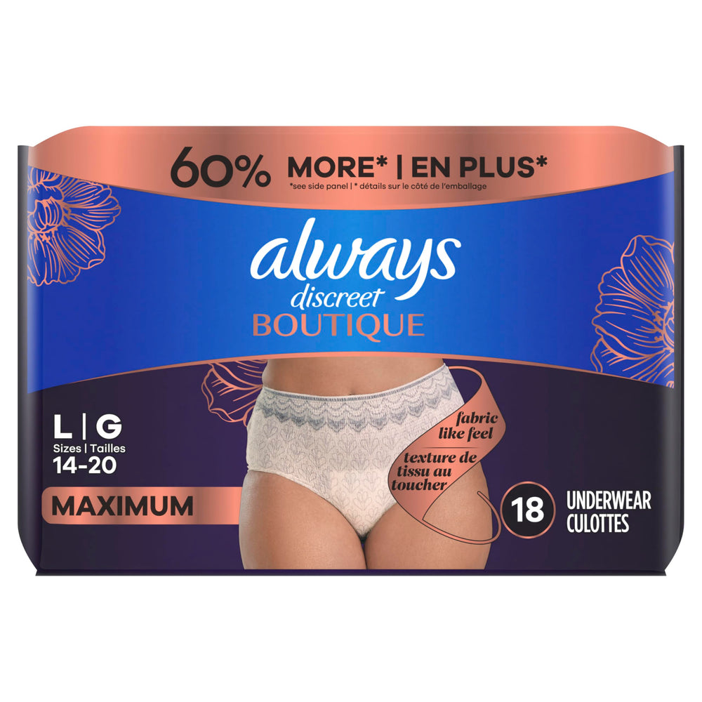 Always Discreet Boutique Size range supports finding the right fit