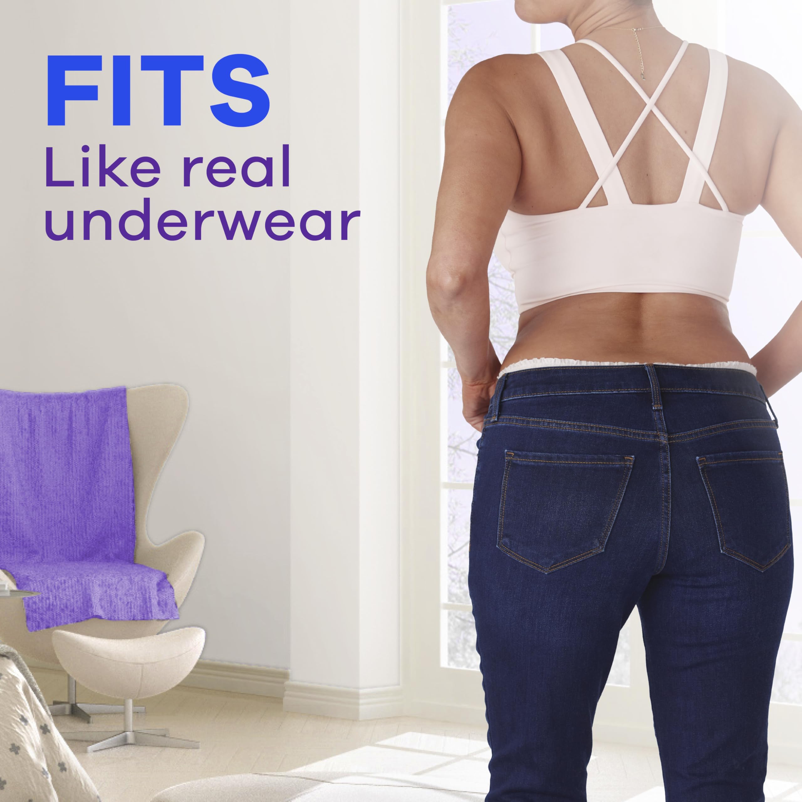 Always Discreet cottony soft 4-way stretch fabric surrounds the body.