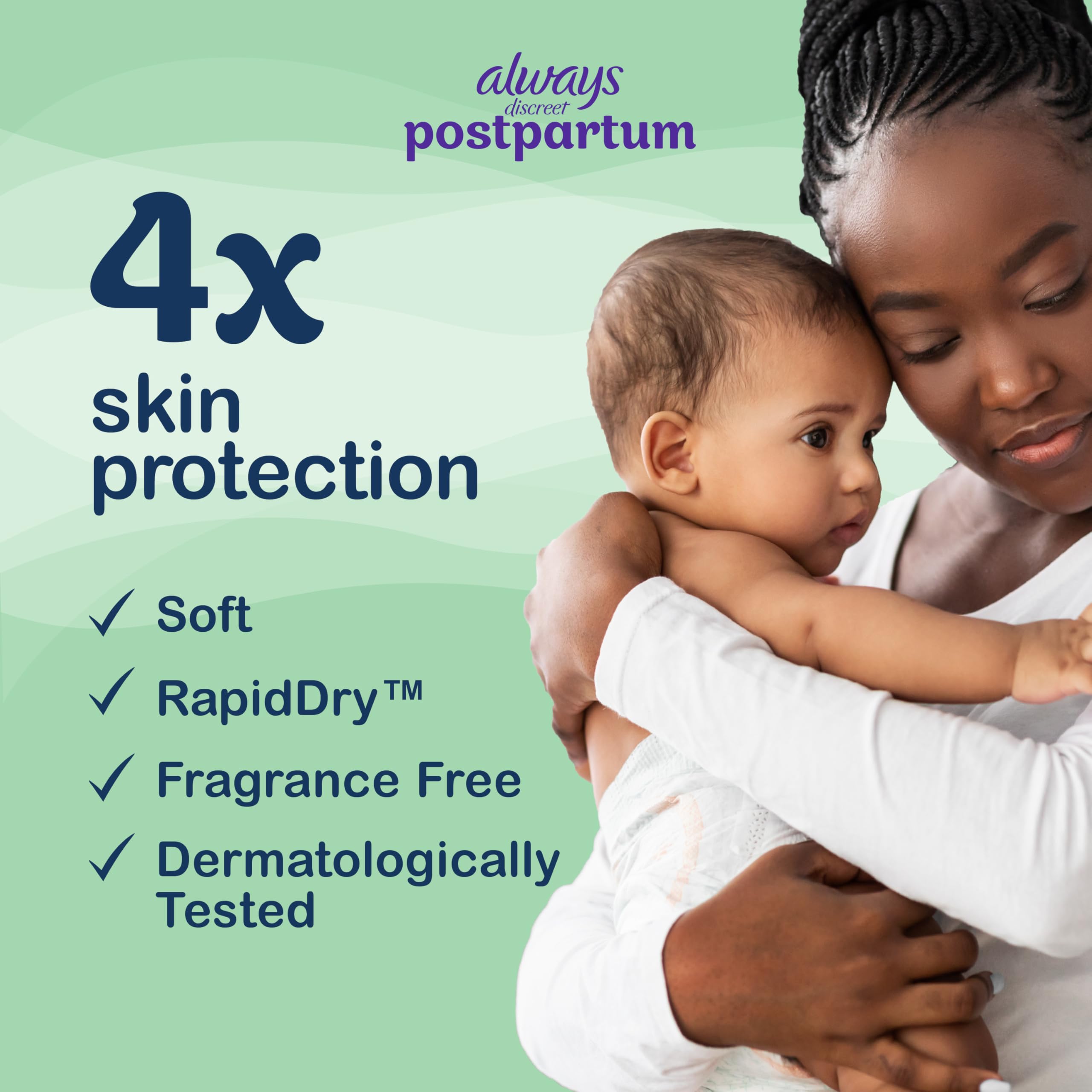 Always Discreet postpartum pad edge guard keeps moisture from edges