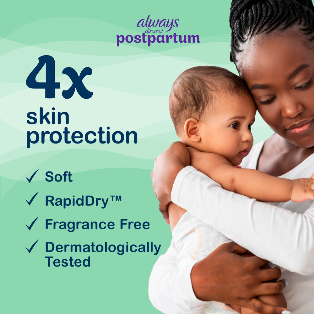 Always Discreet postpartum pad edge guard keeps moisture from edges