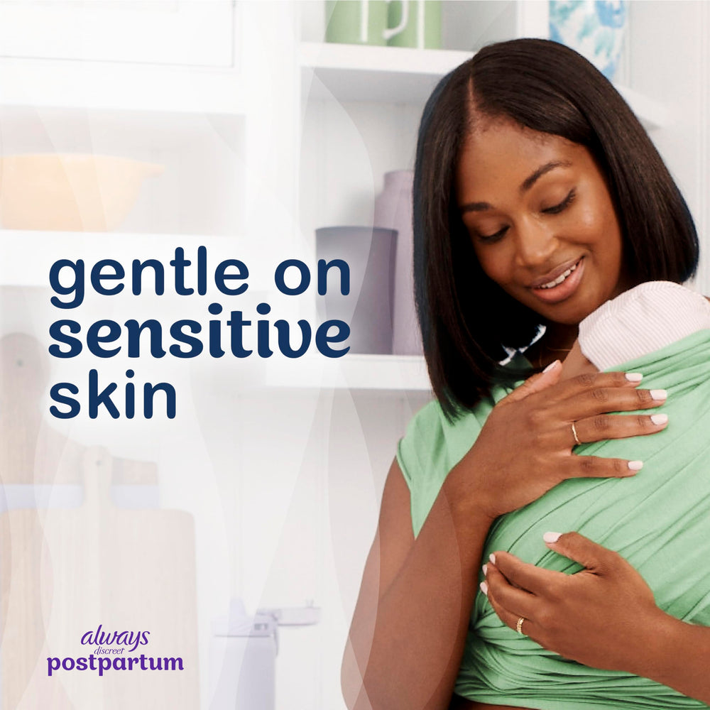 Always Discreet postpartum pads dermatologically tested for sensitive skin