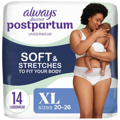 Always Discreet postpartum underwear showing soft fit for sensitive skin