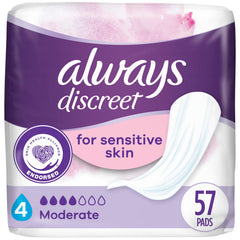 Always Discreet Sensitive Pads with soft-cover design offering gentle protection.